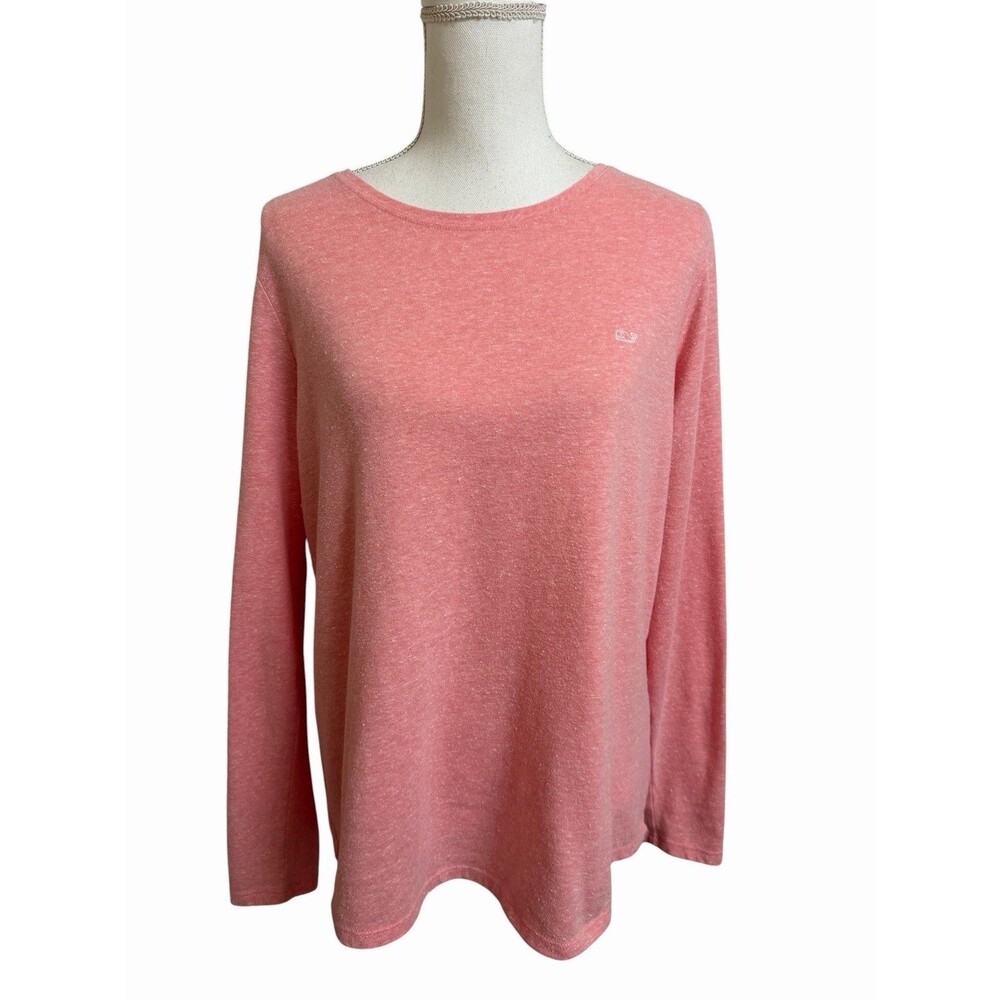 Vineyard Vines Women's L Pink Crew Neck Slub Tee Long Sleeve Poly Cotton Modal